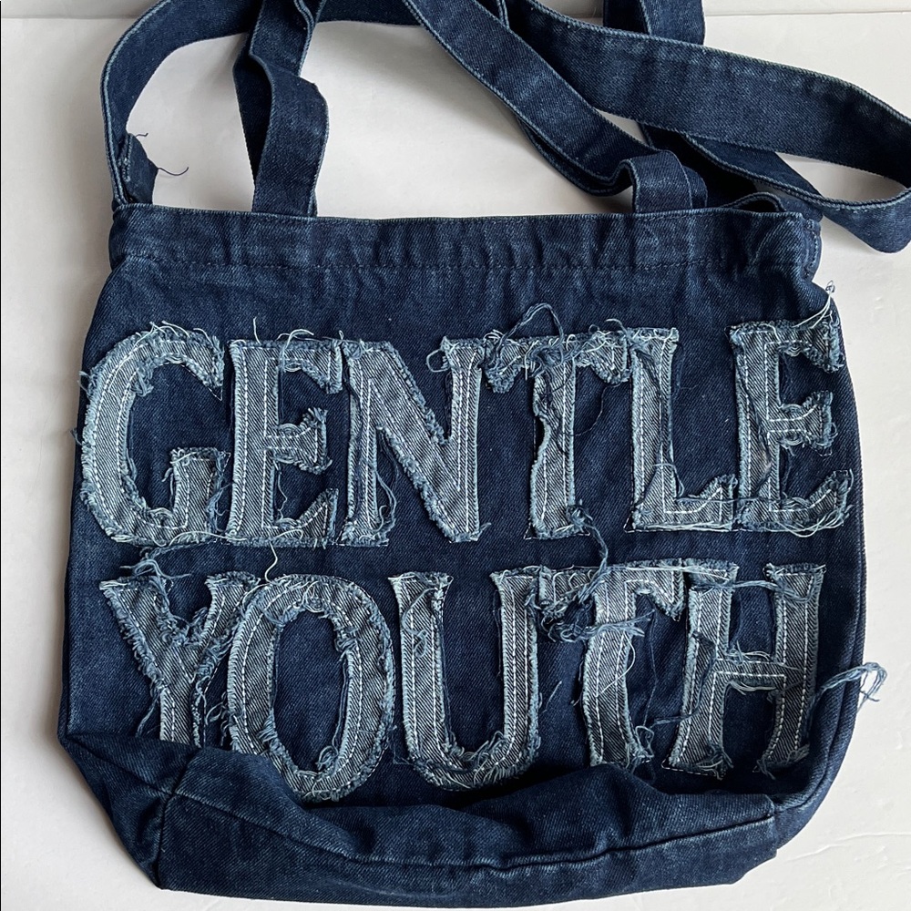 Denim Tote Bag Gentle Youth Crossbody Bag Shoulder Bag Distressed Blue NWOT - Picture 2 of 14